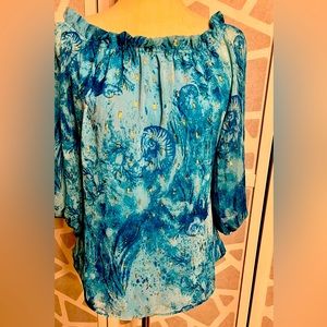 White House Black Market Women’s Size Small Pretty Summer Shirt Blue & Gold